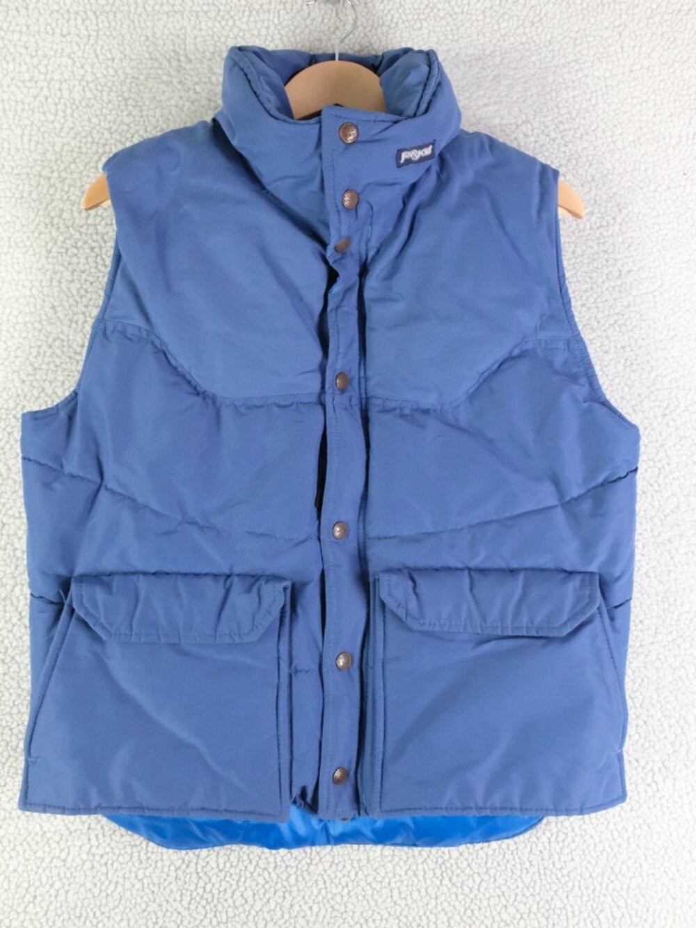 Vintage Jansport Puffer Vest Mens Large Blue Full Zip Snap 90s